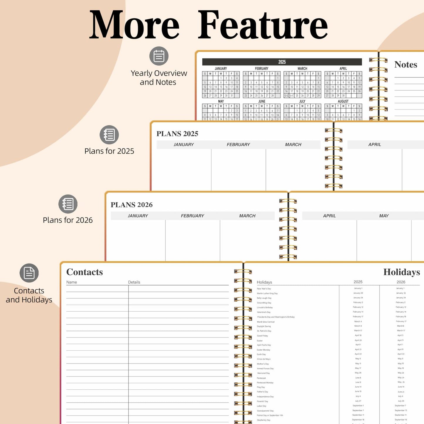 DOURA 2025-2026 Monthly Planner 24 Months 7x9.5 Pinkish-Orange Waterproof Cover