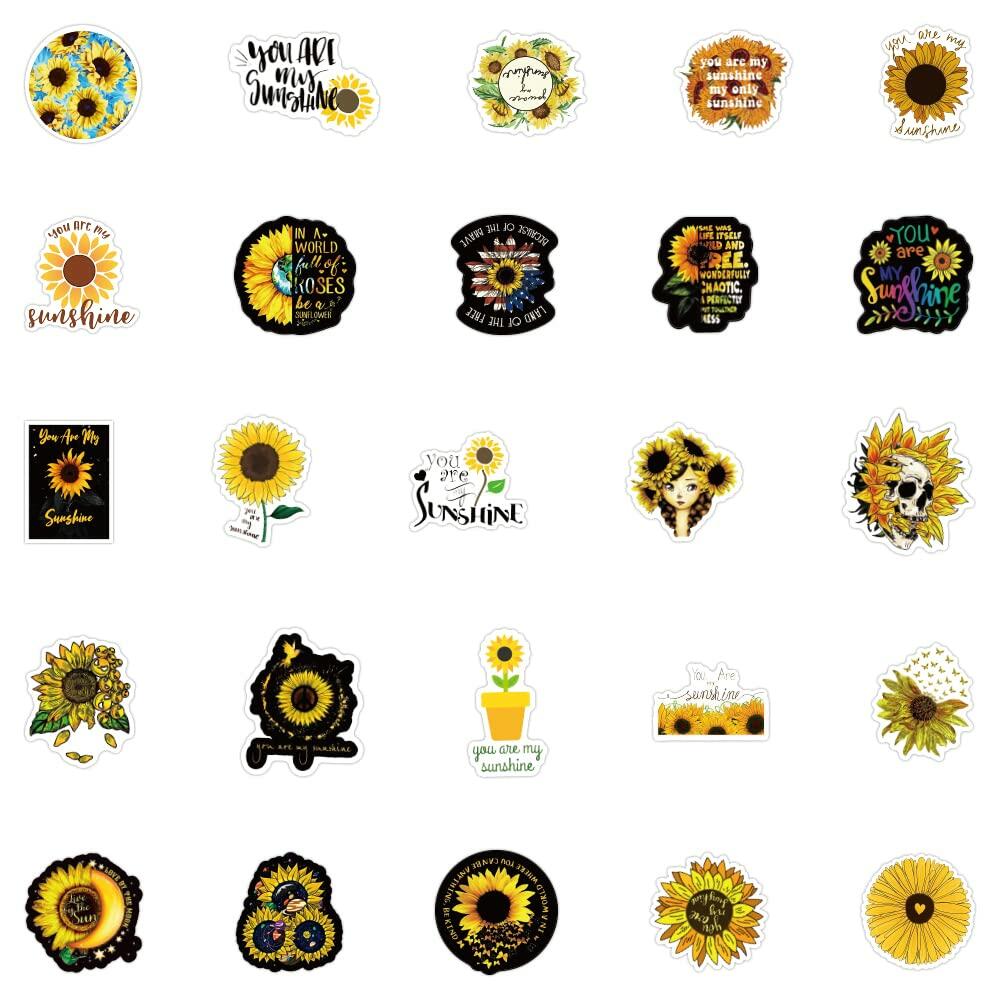 Funimost Sunflower Aesthetic Waterproof Stickers Pack 50pcs Yellow Vinyl