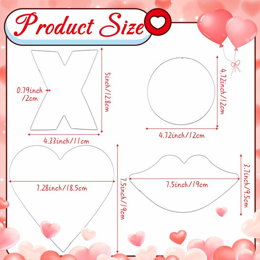 Nuogo 4 Pcs 7.9" Heart Stainless Steel Cookie Cutters Set XOXO Lips