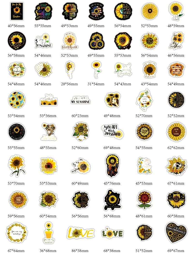 Funimost Sunflower Aesthetic Waterproof Stickers Pack 50pcs Yellow Vinyl