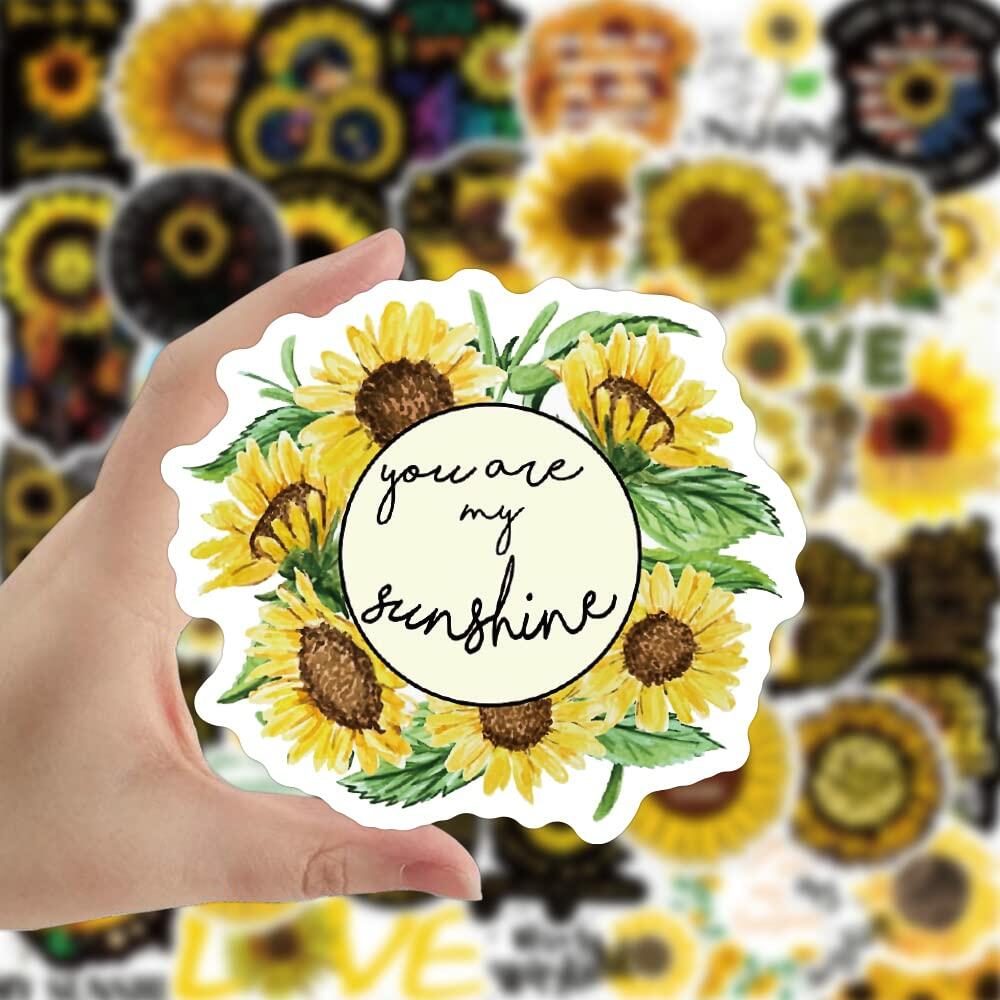 Funimost Sunflower Aesthetic Waterproof Stickers Pack 50pcs Yellow Vinyl