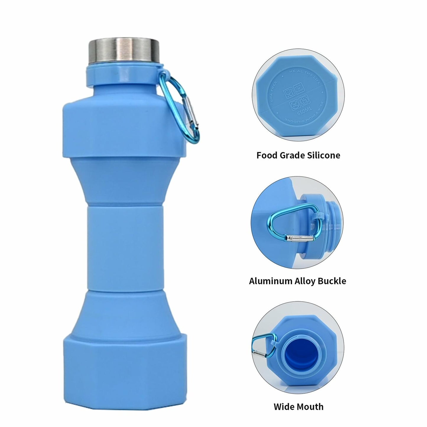 Mitour Collapsible Silicone Water Bottle 22.88oz Lightweight Foldable Leakproof
