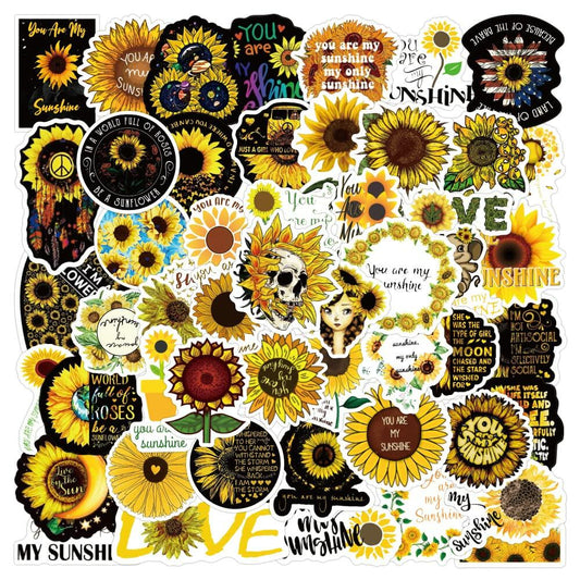 Funimost Sunflower Aesthetic Waterproof Stickers Pack 50pcs Yellow Vinyl