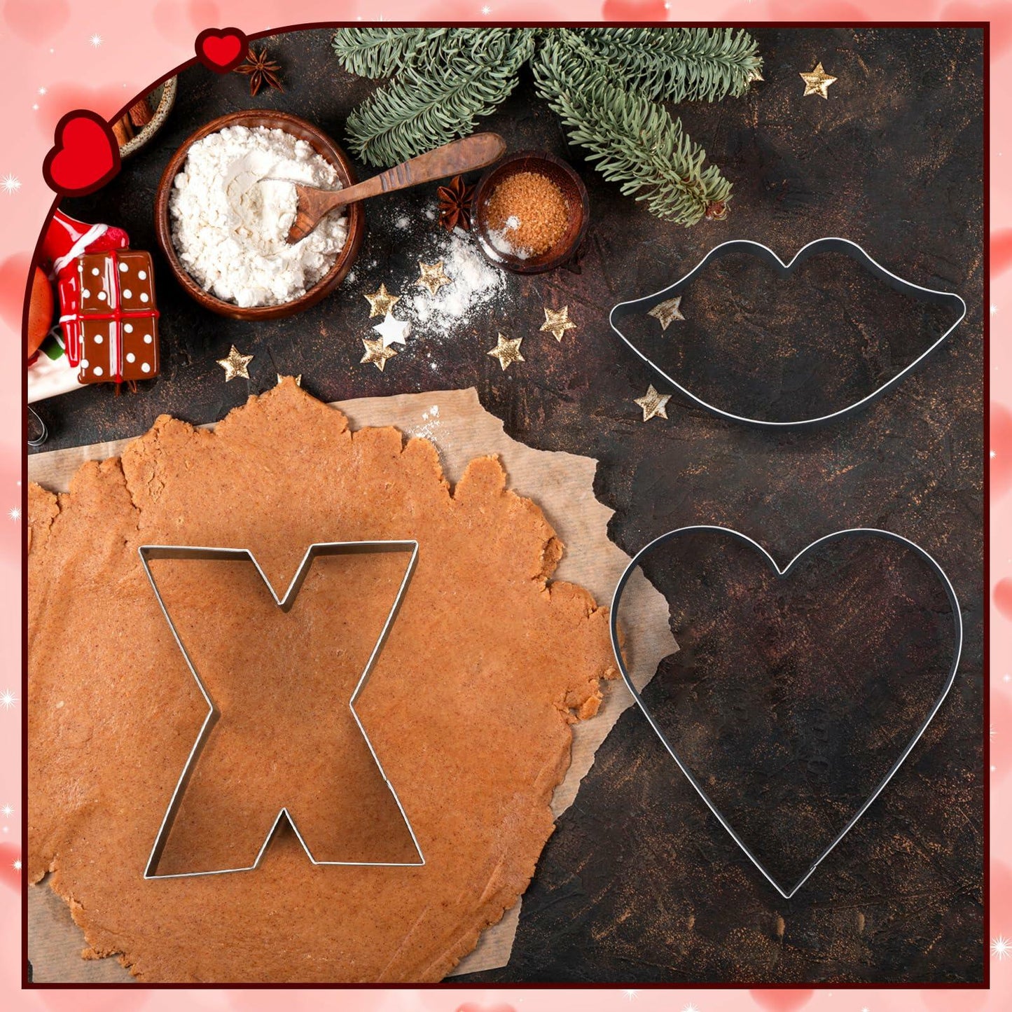 Nuogo 4 Pcs 7.9" Heart Stainless Steel Cookie Cutters Set XOXO Lips