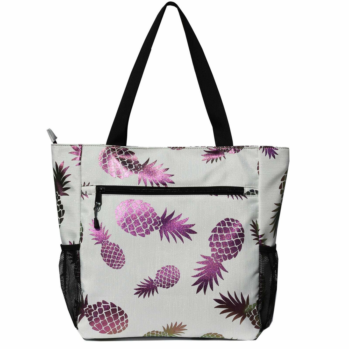 ESVAN Floral Water Resistant Large Tote Bag Shoulder Bag White Pineapple