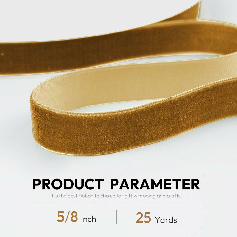 Quhora Velvet Ribbon 5/8in x 25yd Khaki Velvet Craft Ribbon Spool