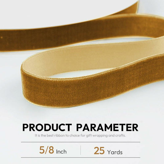 Quhora Velvet Ribbon 5/8in x 25yd Khaki Velvet Craft Ribbon Spool