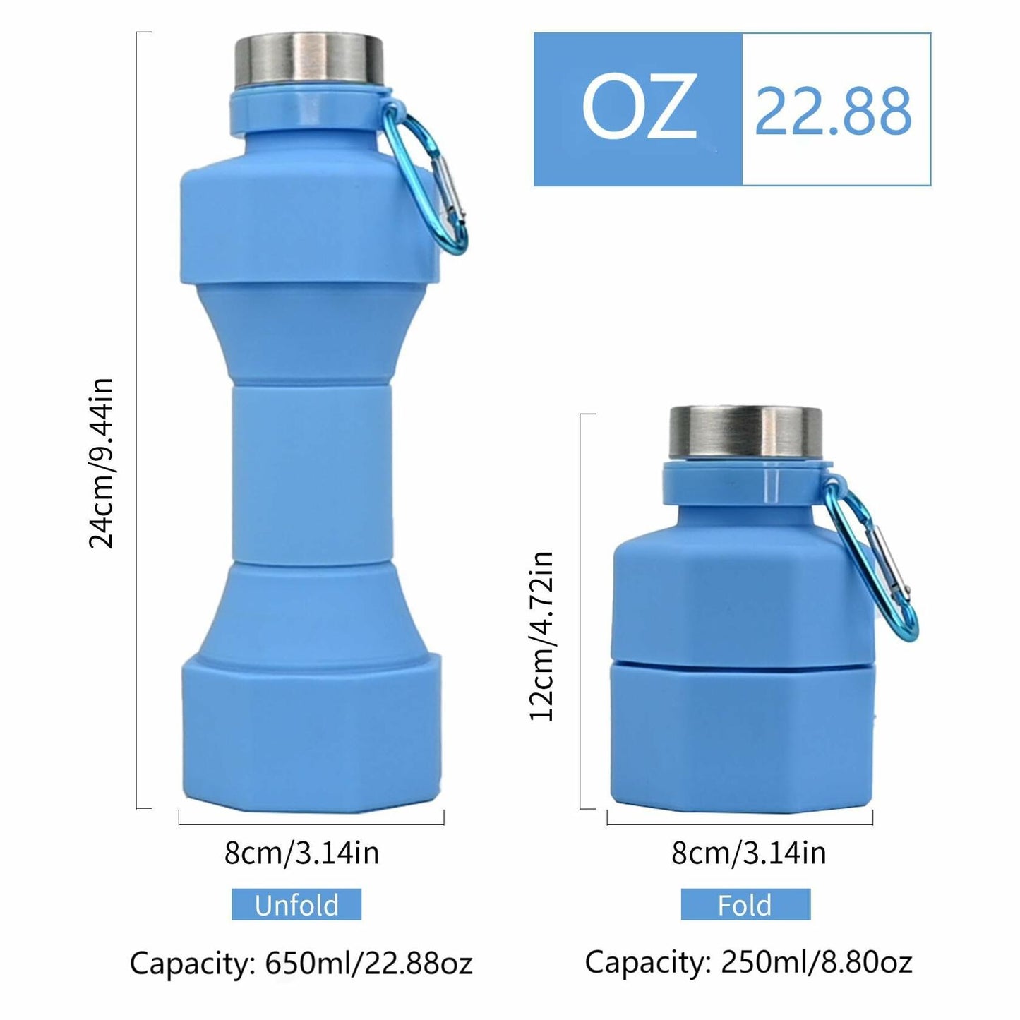 Mitour Collapsible Silicone Water Bottle 22.88oz Lightweight Foldable Leakproof