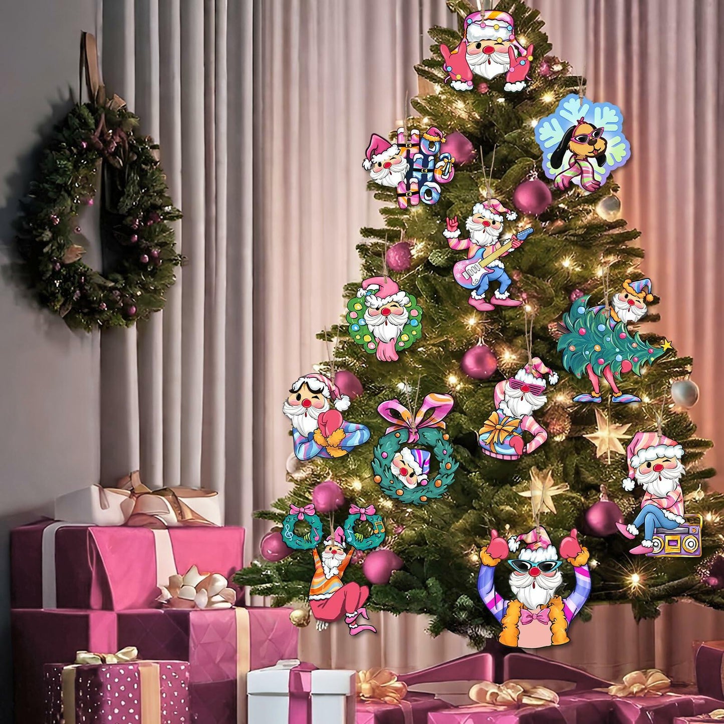Bolisom 36 Pcs Rock & Roll Christmas Tree Ornaments with Gold Rope