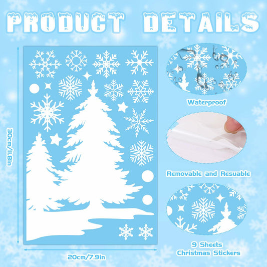 HOWAF 9 Sheets Merry Christmas Winter Wonderland Window Clings Snowflake Elk