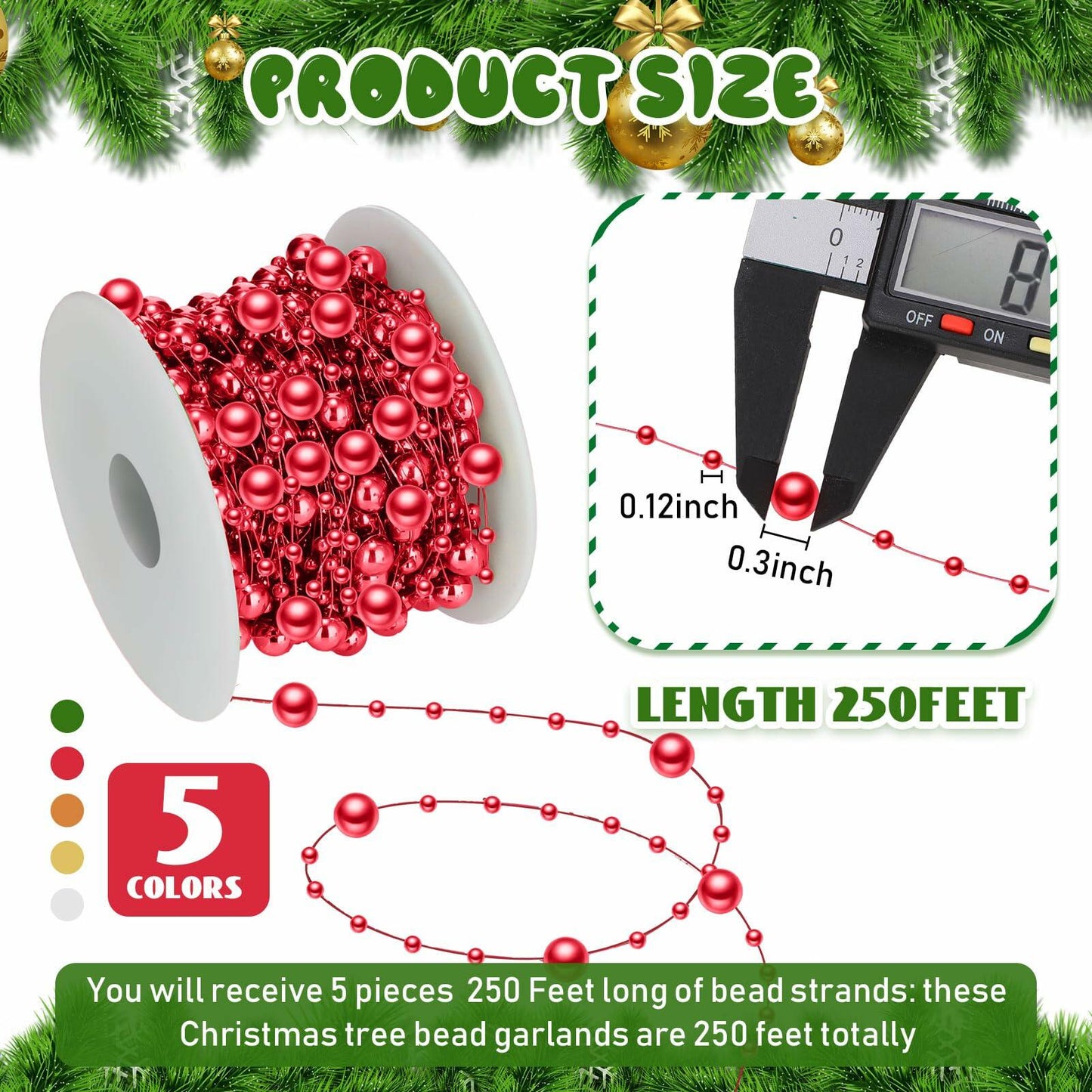 Ecally 250ft Plastic Beads Garland Chain Roll Mix Color DIY Decoration
