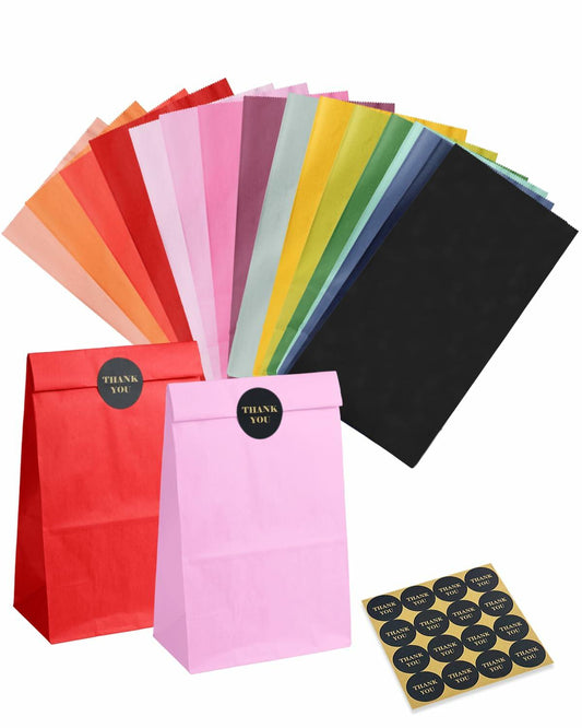 qiqee 32Pcs Treat Paper Bags Mini Snack 5.1x3.1x9.4in Rainbow Colors
