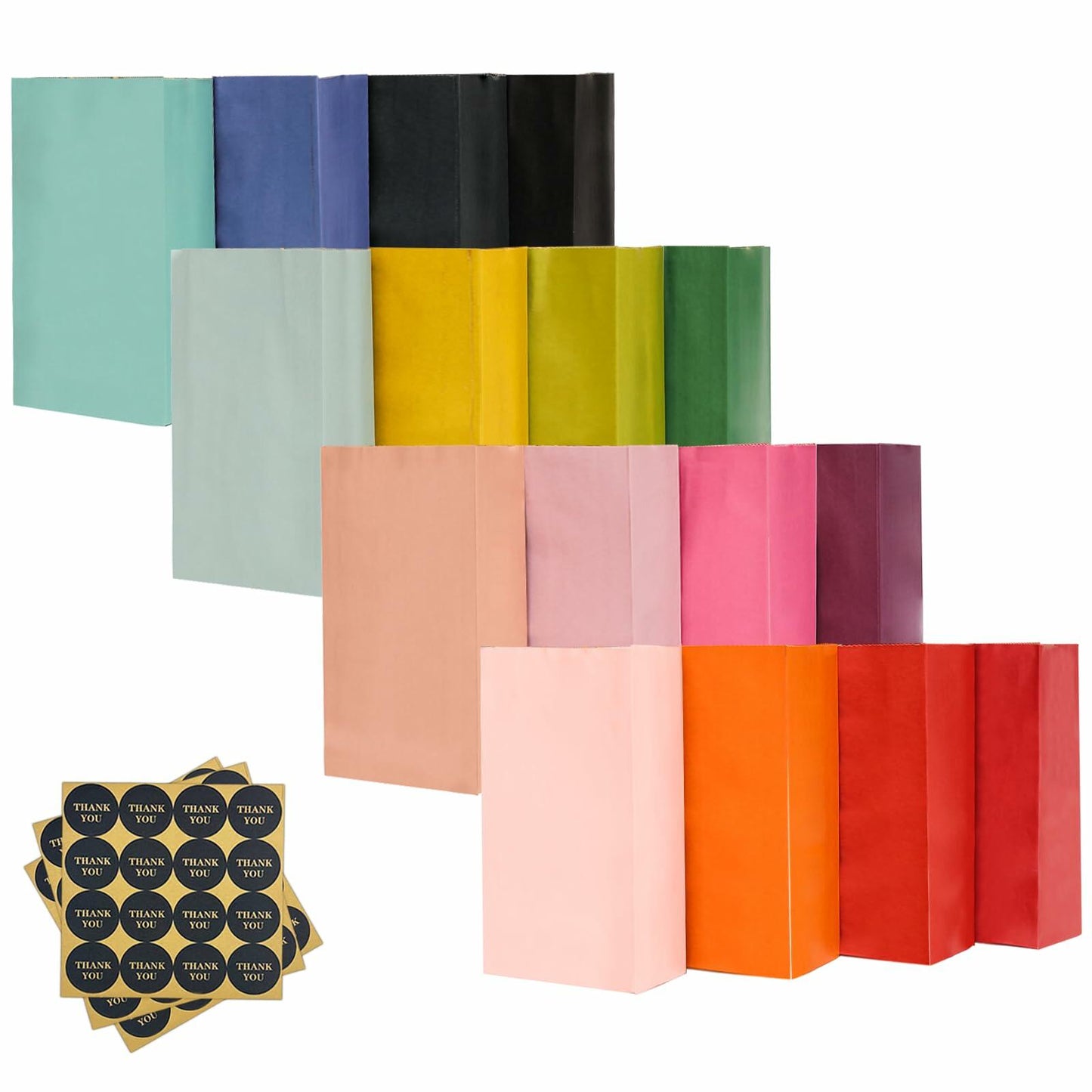 qiqee 32Pcs Treat Paper Bags Mini Snack 5.1x3.1x9.4in Rainbow Colors