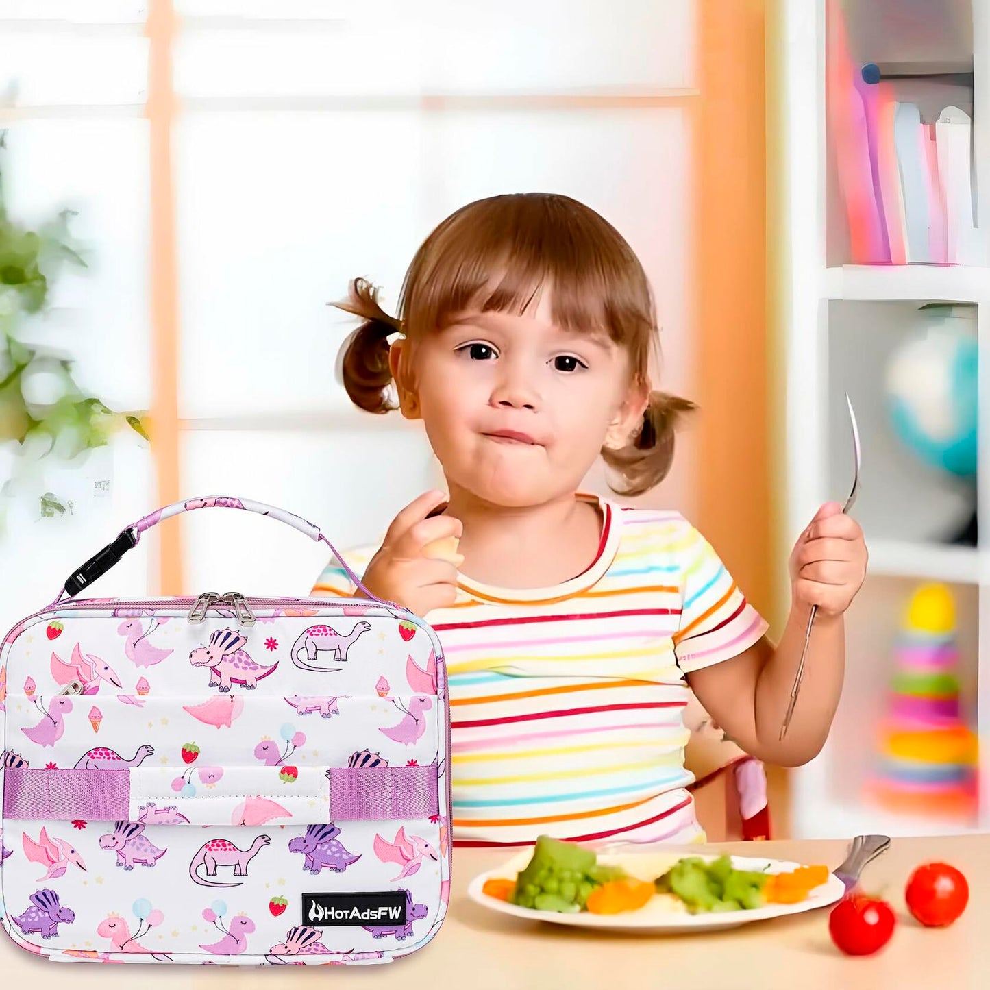 HotAdsFW Dinosaur Kids Lunch Box Small School Bag White Dinosour
