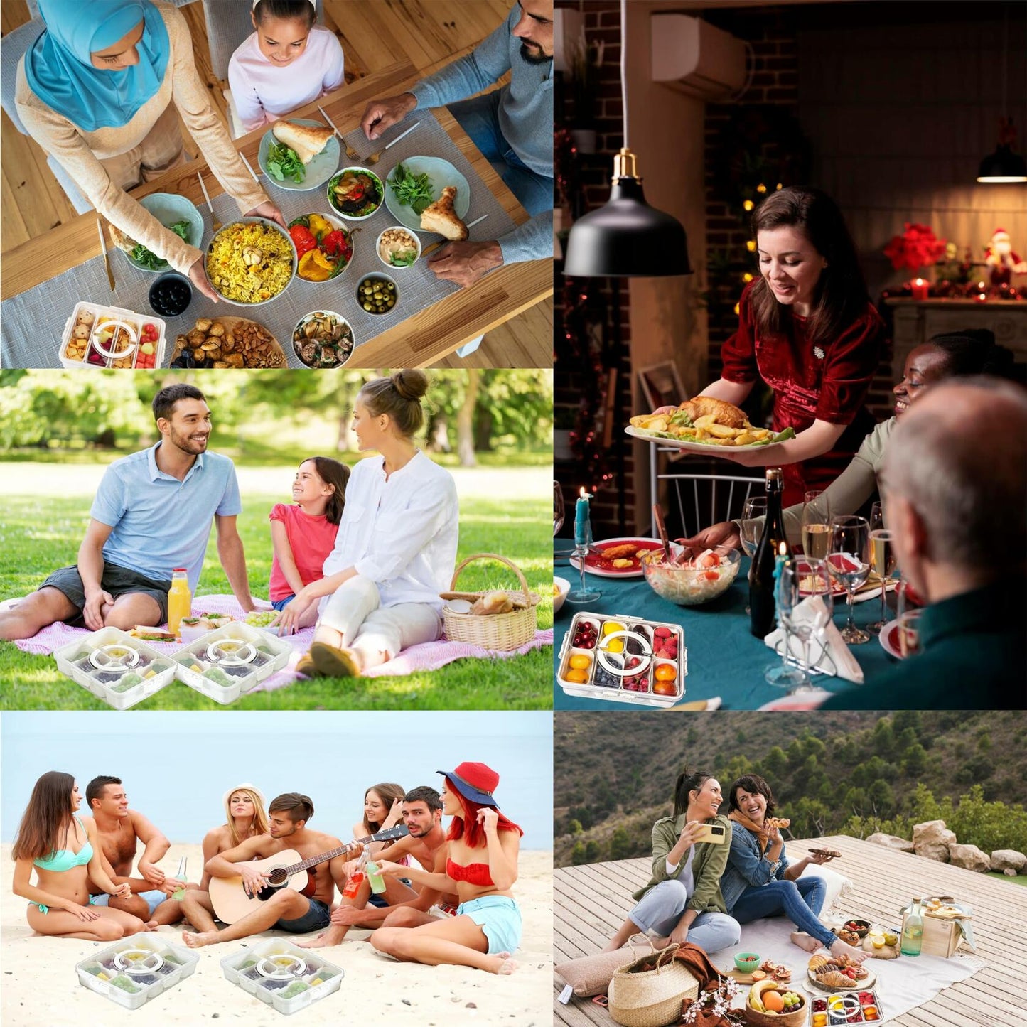 Snackle Box Divided Serving Tray with Lid & Handle 8 Compartments