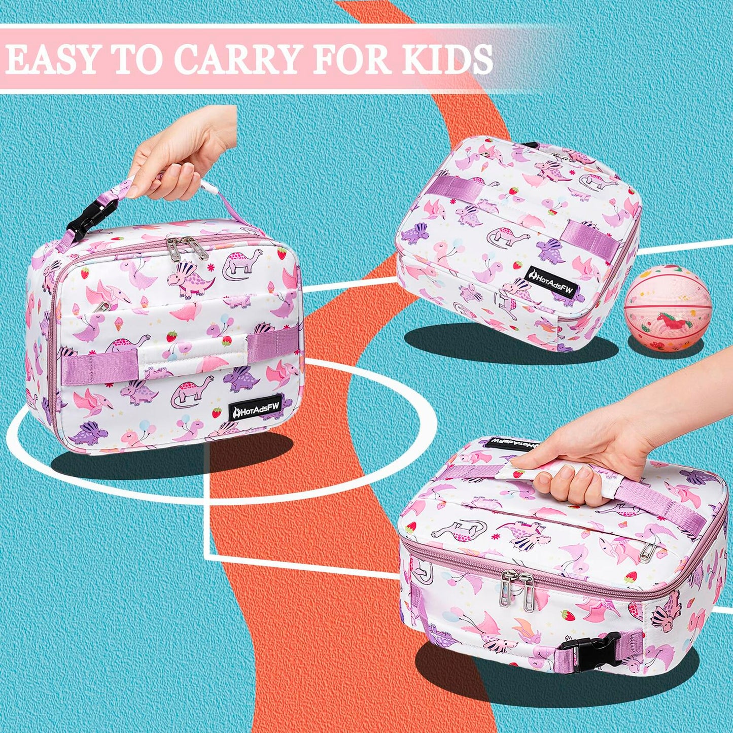 HotAdsFW Dinosaur Kids Lunch Box Small School Bag White Dinosour