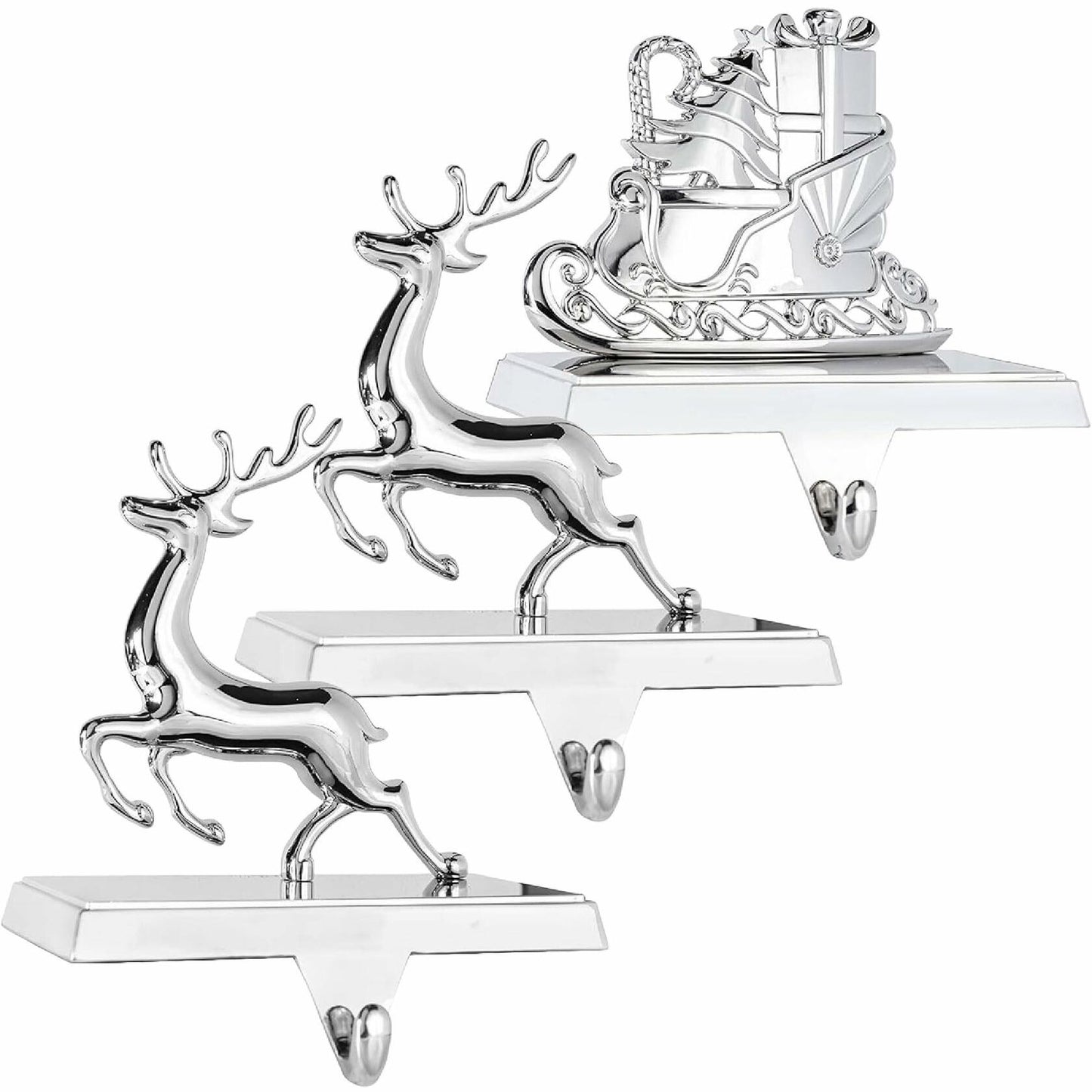Klikel Reindeer Stocking Holder Set of 3 Deer and Sleigh for Mantel