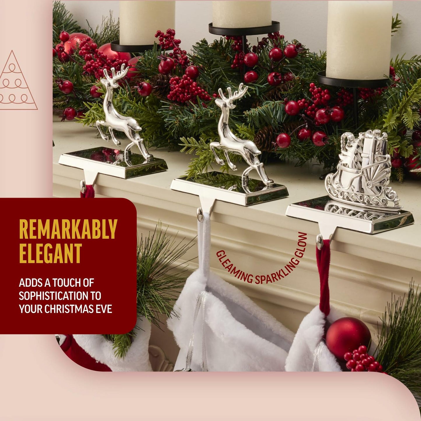 Klikel Reindeer Stocking Holder Set of 3 Deer and Sleigh for Mantel