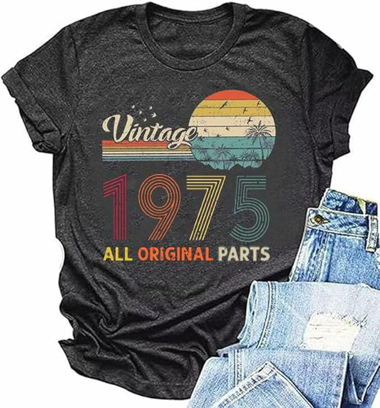 Vintage 1975 Shirt Women 2XL All Original Parts 50th Birthday Tee Gray