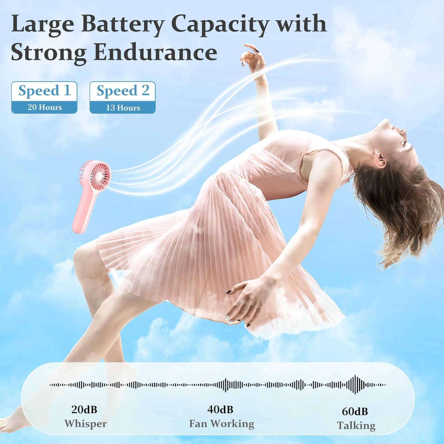 BDXXJ Mini Personal Handheld USB Rechargeable Fan with Base Pink