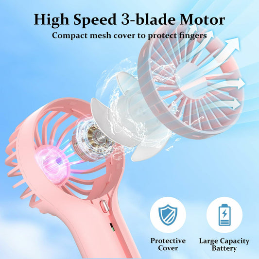BDXXJ Mini Personal Handheld USB Rechargeable Fan with Base Pink