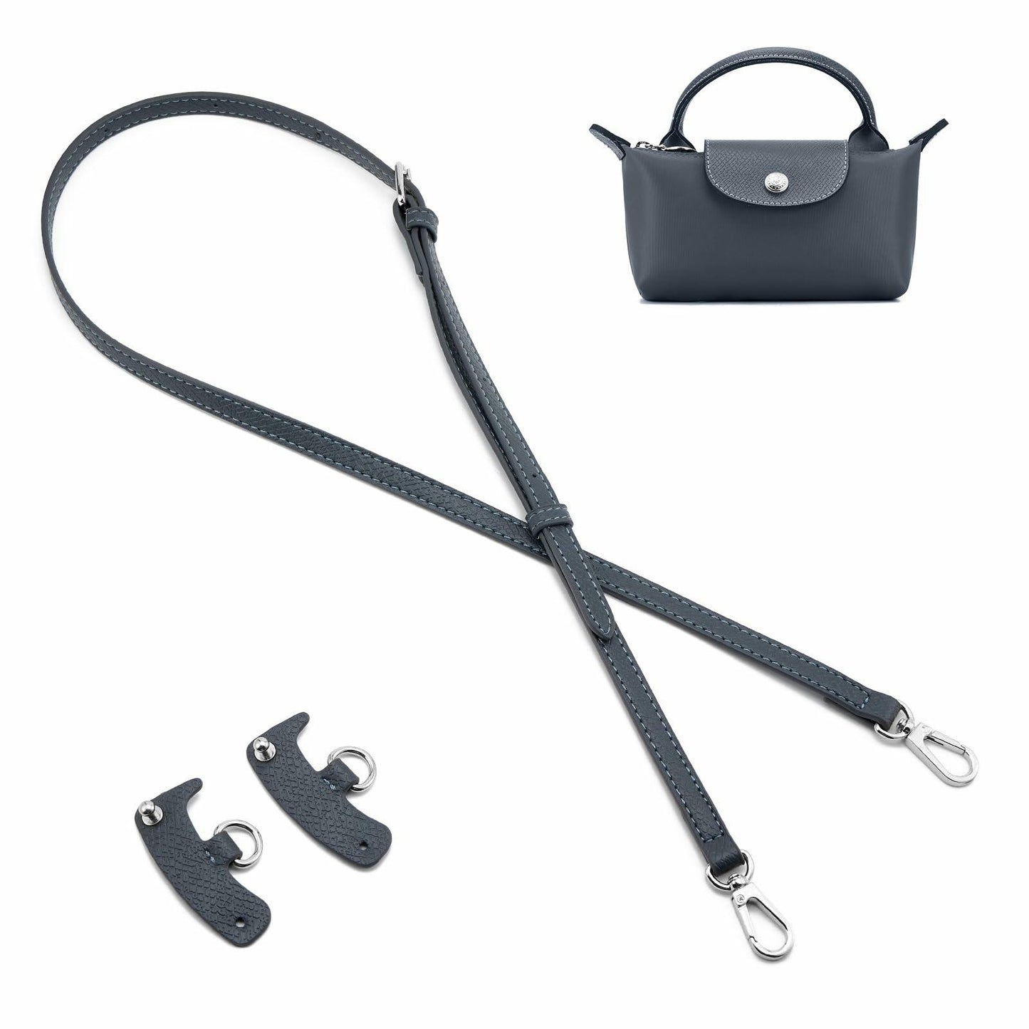 Adjustable Replacement Shoulder Strap for Longchamp Mini Pouch Grey Silver