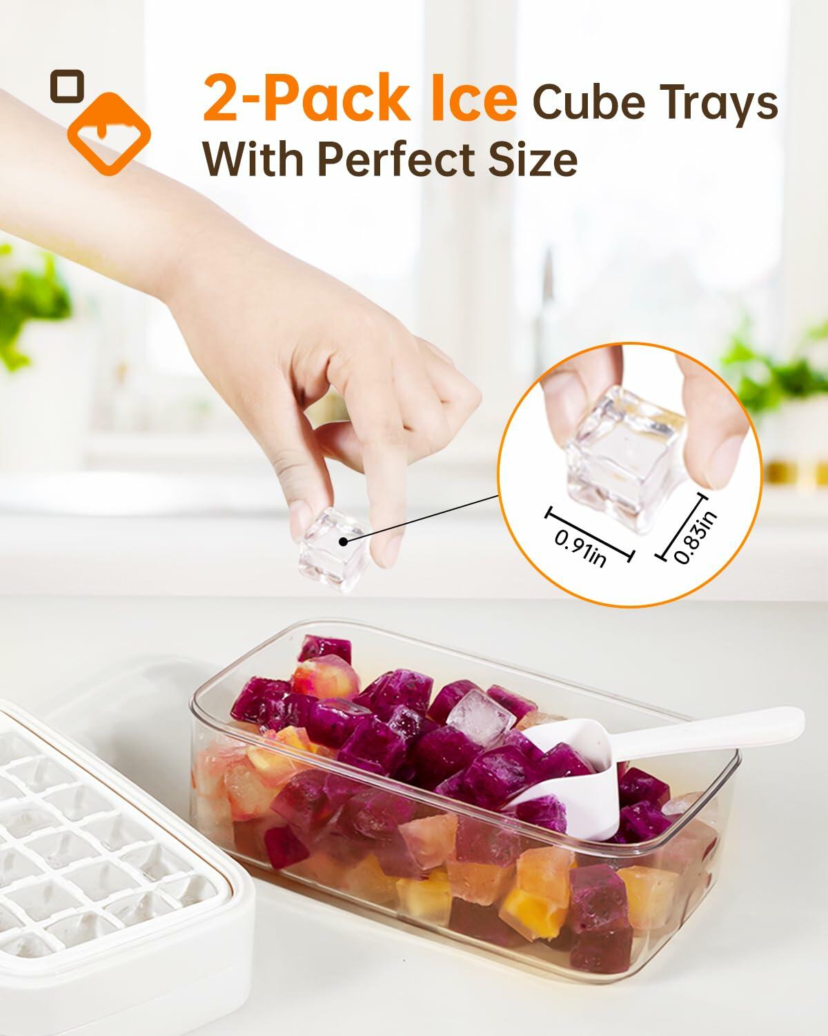 Ice Cube Tray 2-Pack with Lid, Bin & Scoop, 56 Pcs, Green Color