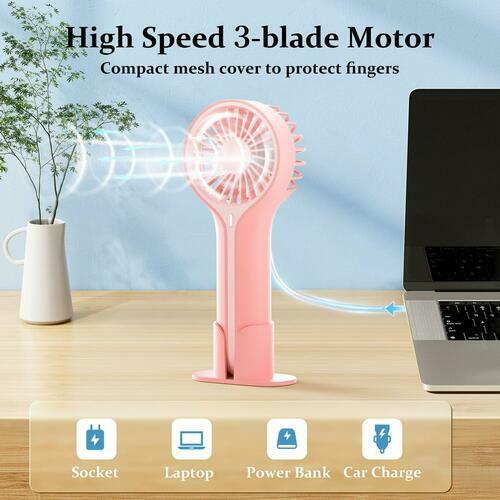 BDXXJ Mini Personal Handheld USB Rechargeable Fan with Base Pink