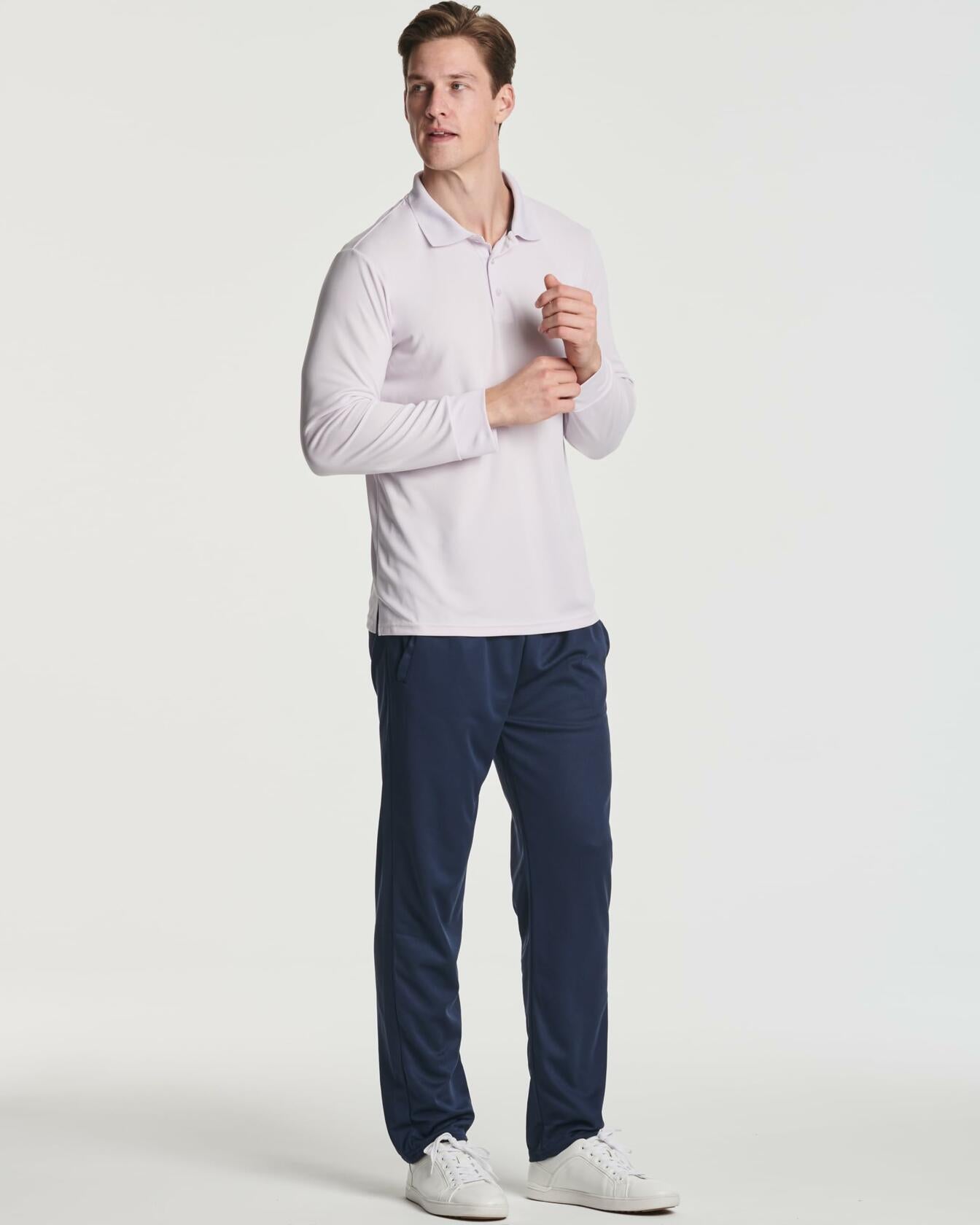 3 Pack Mens Dry Fit Long-Sleeve Polo Shirt Slim Athletic Set 9 Size S