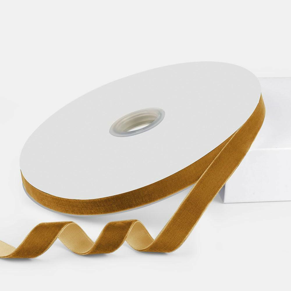 Quhora Velvet Ribbon 5/8in x 25yd Khaki Velvet Craft Ribbon Spool