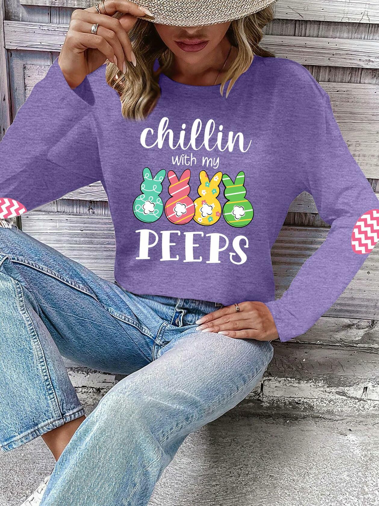 Easter Shirt Women Bunny Graphic Long Sleeve Tee Purple1 Size XL