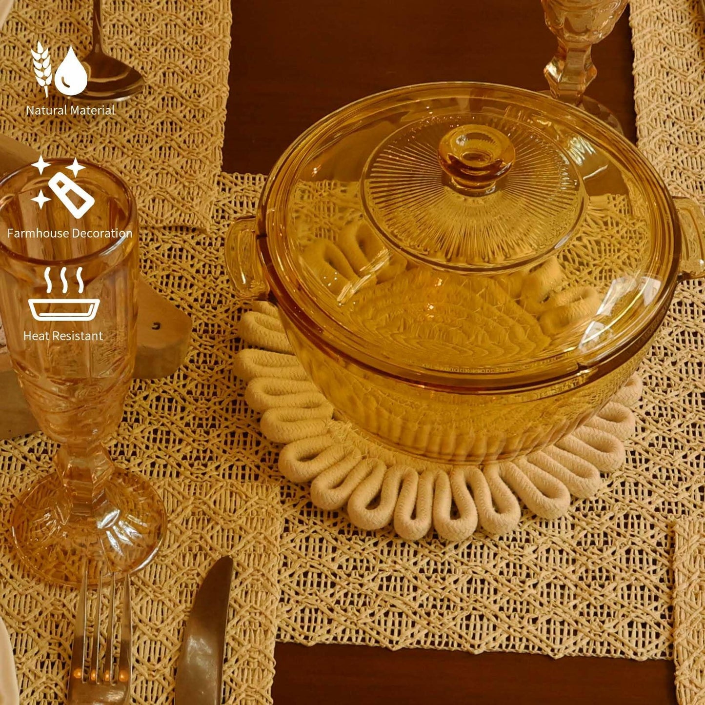 AHHFSMEI 8 Inch Heat Resistant Trivets Pot Holders 4pcs Light Brown