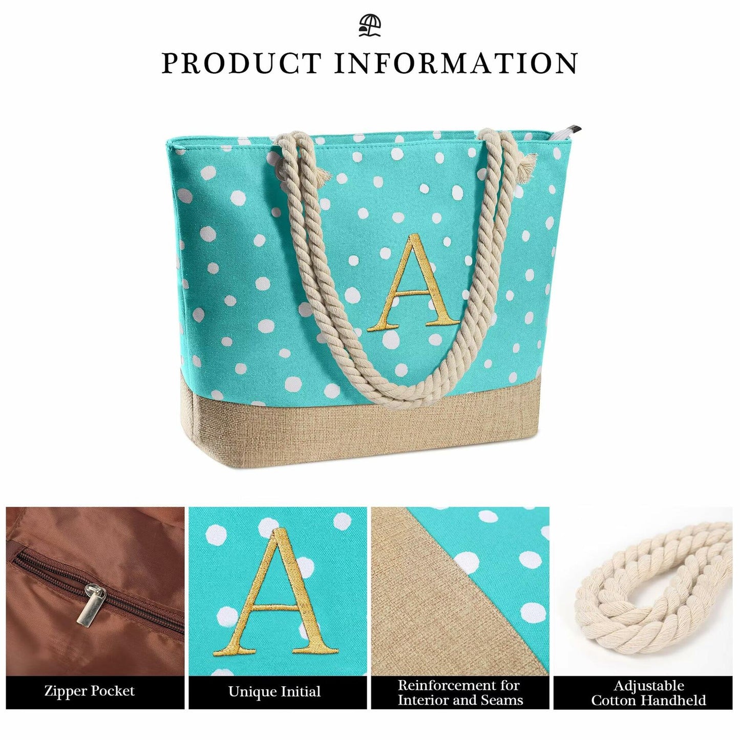YOOLIFE Personalized Canvas Beach Tote Bag Waterproof with Makeup Bag