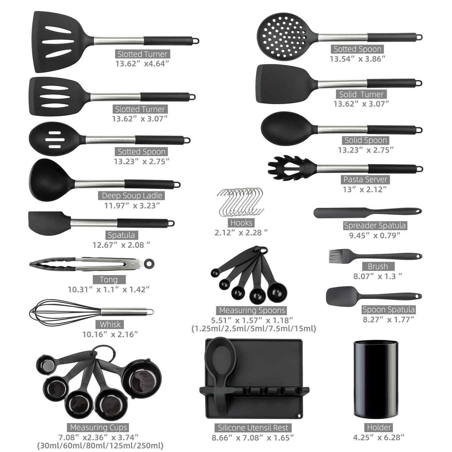 LeMuna Silicone Kitchen Utensils Set Heat Resistant Stainless BPA Free