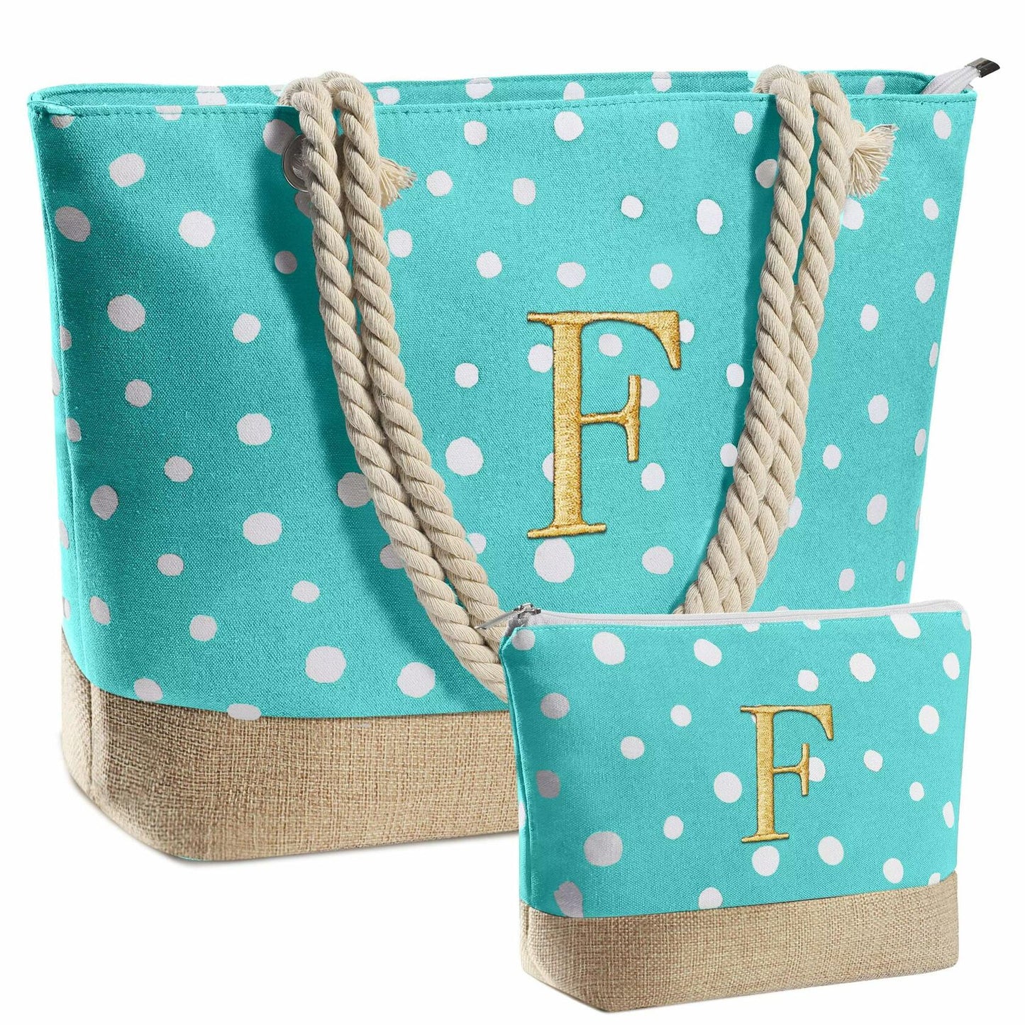 YOOLIFE Personalized Canvas Beach Tote Bag Waterproof with Makeup Bag