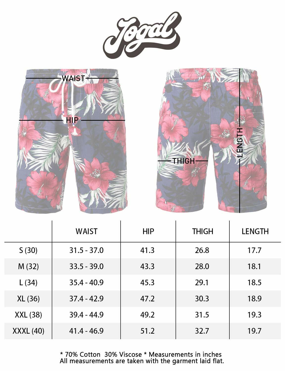 JOGAL Men's Flower Flat Front Casual Aloha Hawaiian Shorts Green Size M