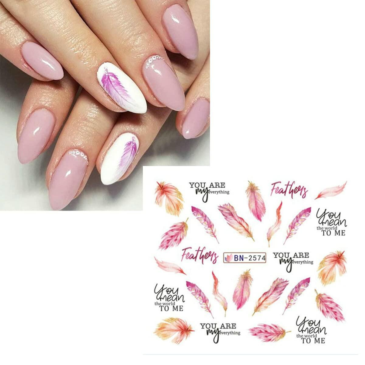 Feather Nail Water Sticker Decals Dream Catcher Colorful 12PCS Nail Art