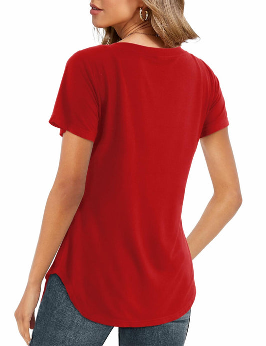 JYLFC Womens V-Neck Summer Short Sleeve Top Red Size XL