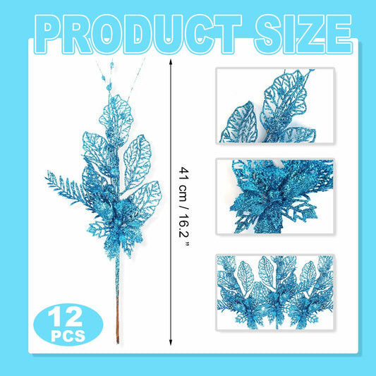 Crazy Night Christmas Tree Picks 16.3in 12pcs Blue Glitter Berries