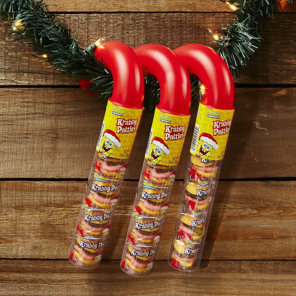 Krabby Patties Gummy Candy Holiday Candy Cane Tube 3 Pack