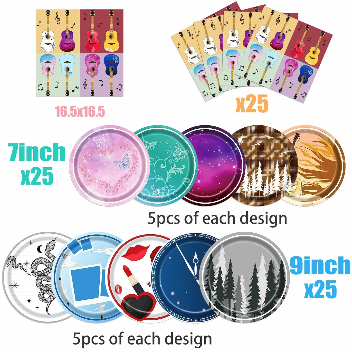 Music Themed 75Pcs Birthday Party Decorations & Tableware for Girls Fans