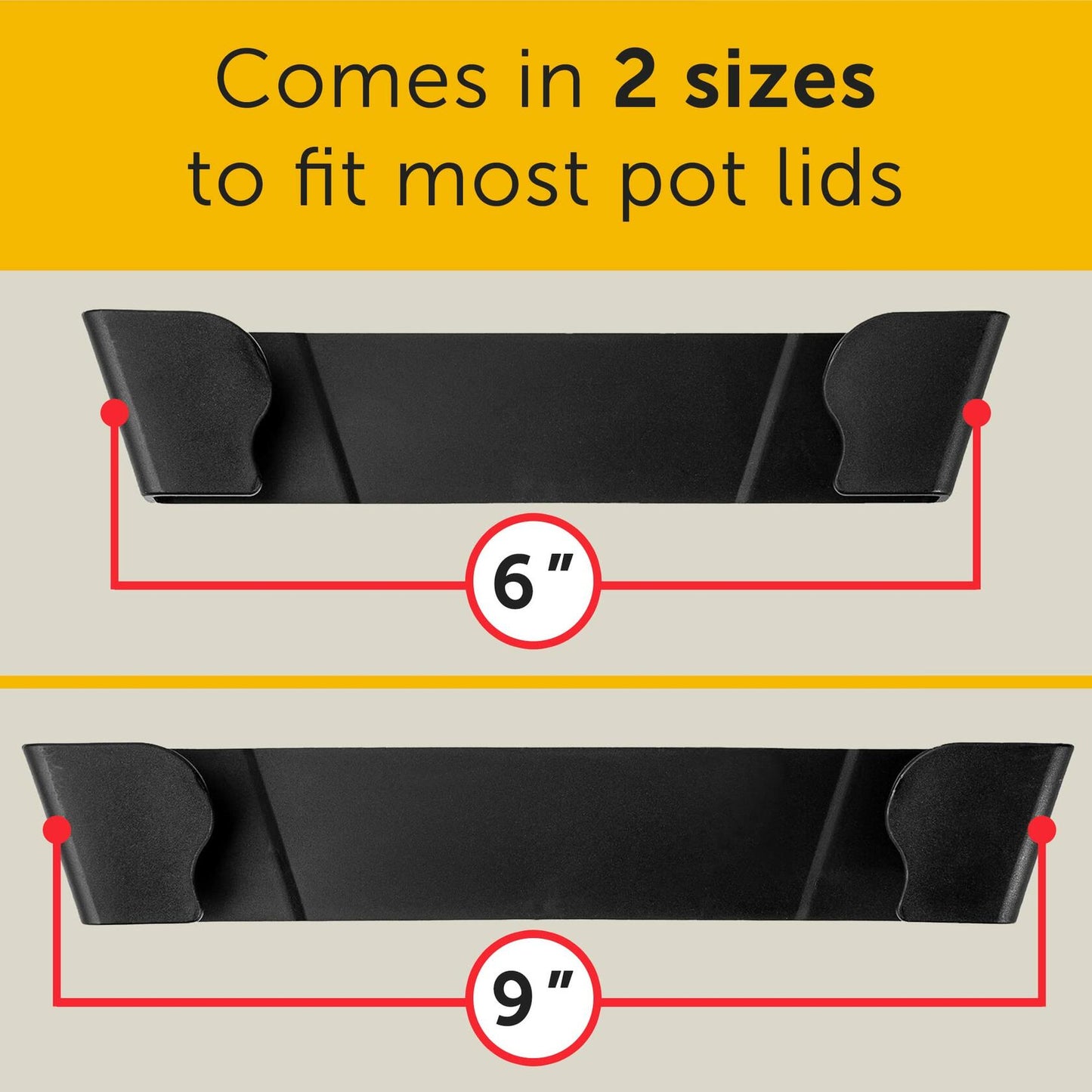 Pot Lid Wall Organizer Clips Stick-On 6" & 9" Sizes Pack of 2