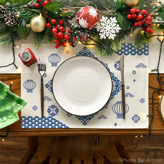 Artoid Mode Zodiac Snake Lantern Red Round Placemats 14in Set of 4