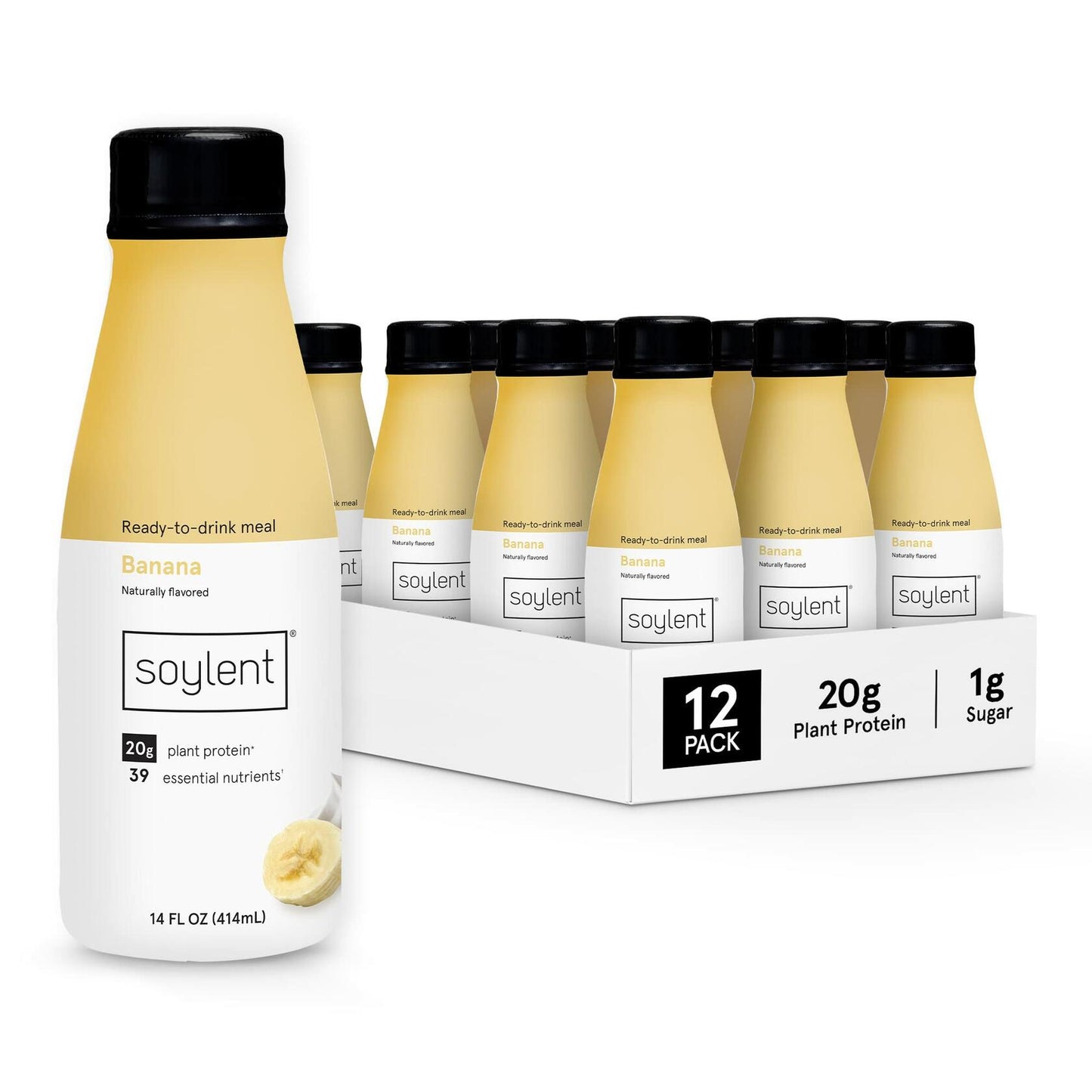 BestBy06/25 Soylent Banana Meal Replacement Shake 14oz 12 Pack Plant Protein
