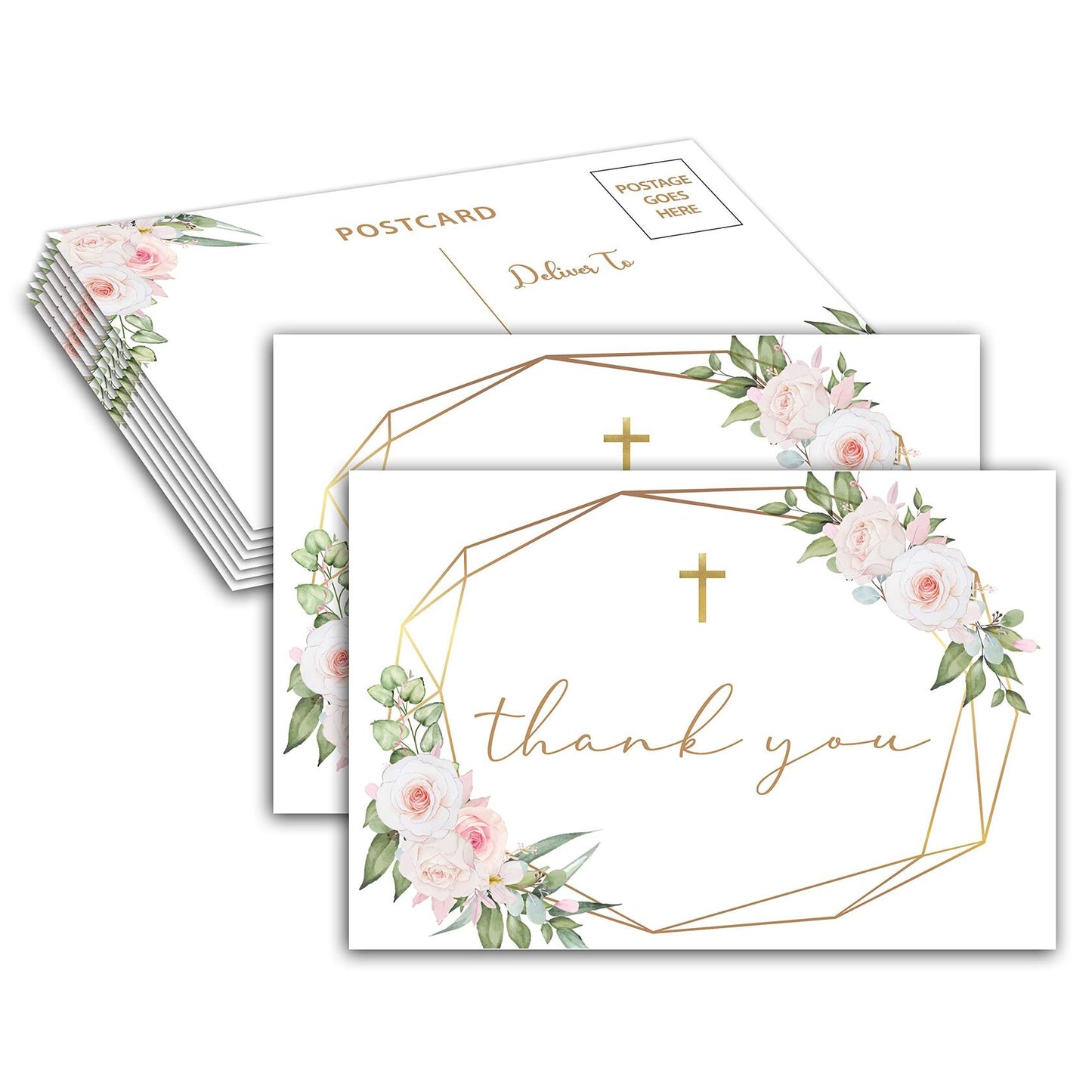 Baptism Thank You Cards Boho Blush Pink Floral Greenery 25 Pack