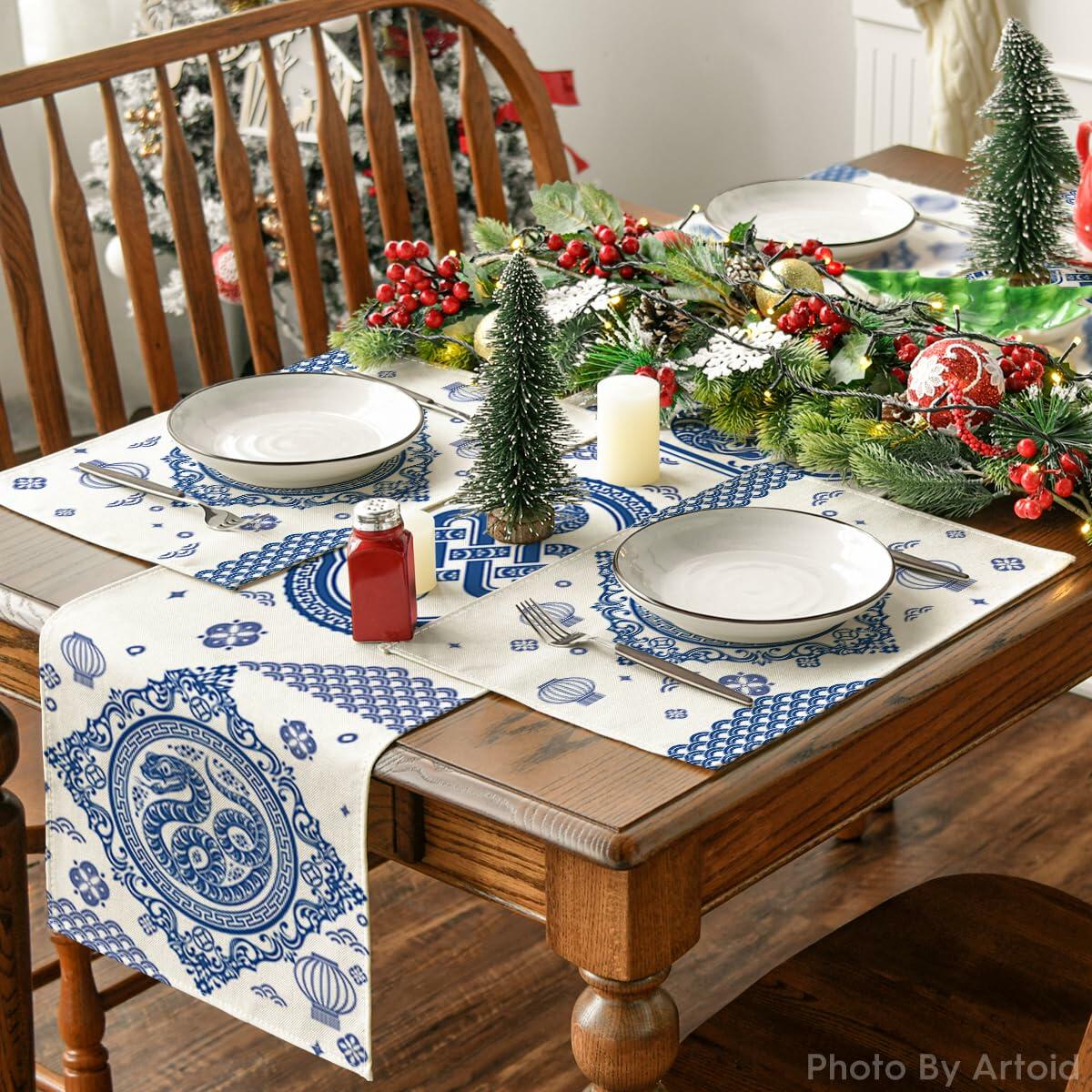 Artoid Mode Zodiac Snake Lantern Red Round Placemats 14in Set of 4