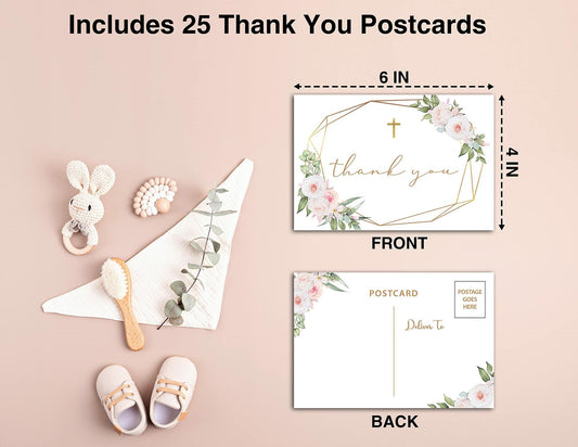 Baptism Thank You Cards Boho Blush Pink Floral Greenery 25 Pack