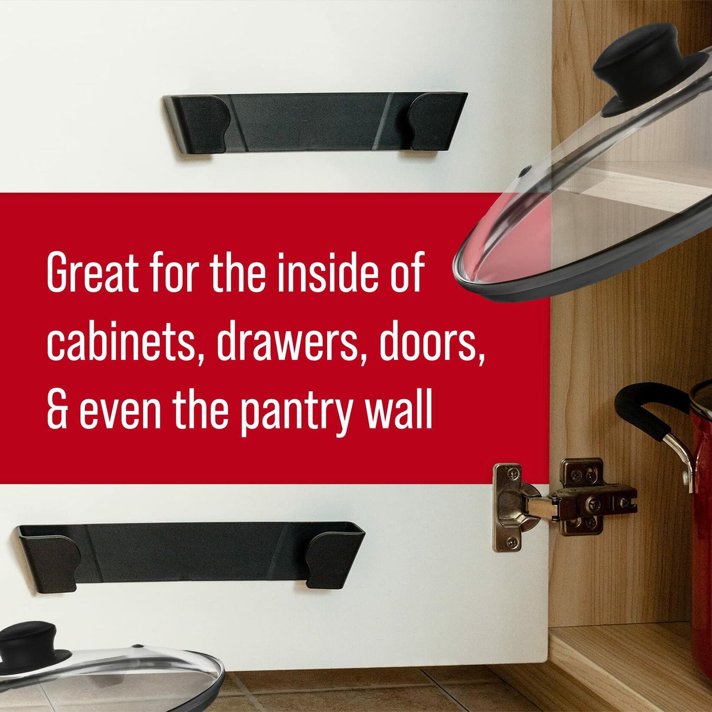 Pot Lid Wall Organizer Clips Stick-On 6" & 9" Sizes Pack of 2