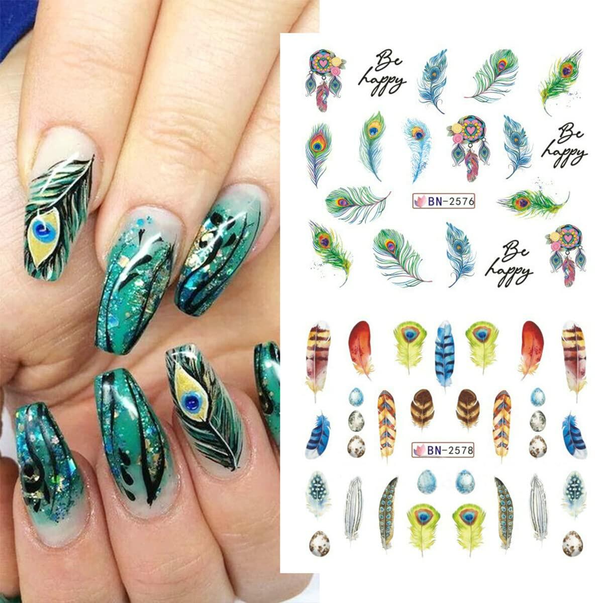 Feather Nail Water Sticker Decals Dream Catcher Colorful 12PCS Nail Art