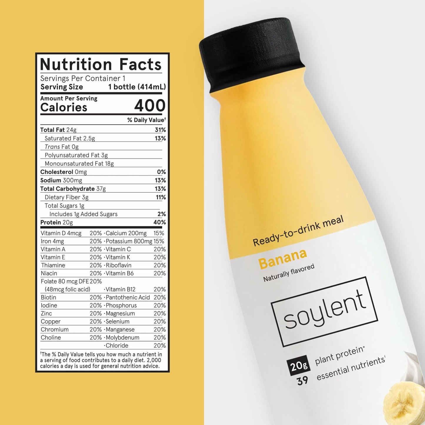 BestBy06/25 Soylent Banana Meal Replacement Shake 14oz 12 Pack Plant Protein